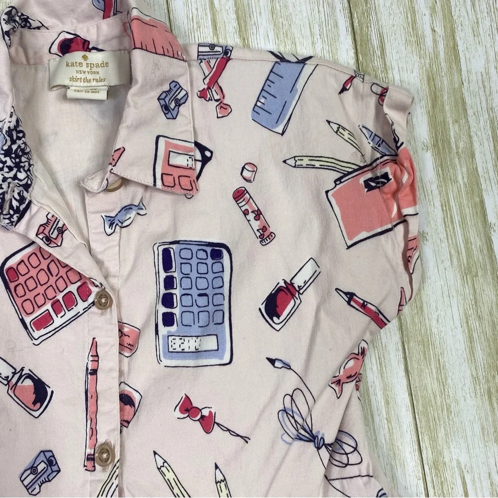 Kate Spade Pink School Supplies Collared Short Sleeve Dress
